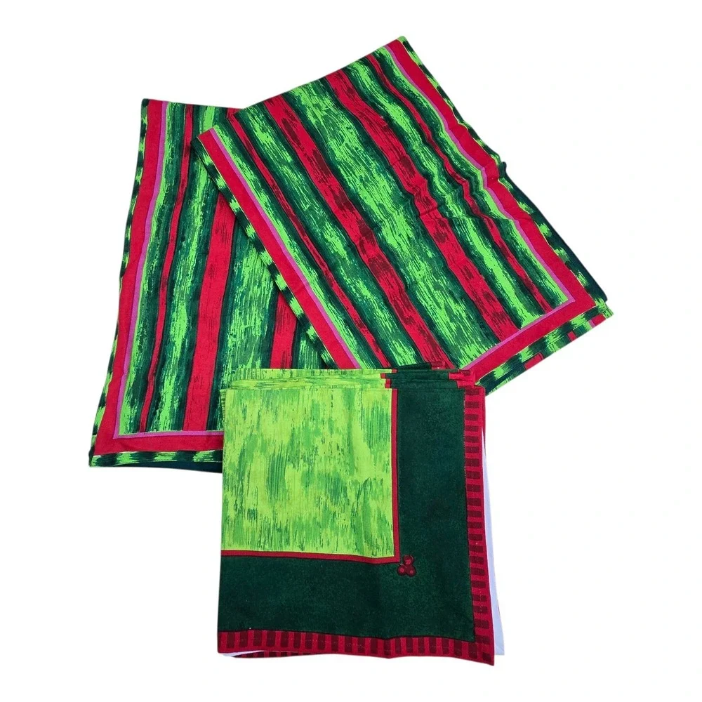 Department‎ 56 Holiday 7 Napkins & 2 Runners Cotton Kitchen Linens Christmas
